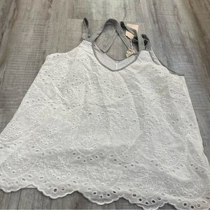 Hem & Thread White Eyelet Tank Top Large